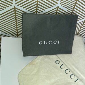 Gucci Charcoal Box with Beige Dust Bag set fits any long wallet or belt